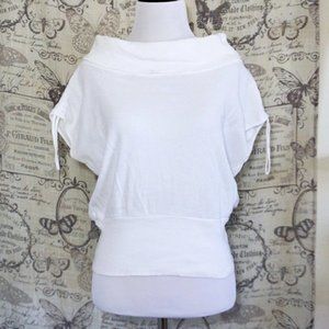 White Cowl Neck Sweater Short Sleeve - Size S